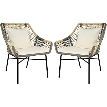 Amazon Basics Outdoor All Weather Rope Club Chair with Steel Frame with Cushions - 2 Pack, Beige | Amazon (US)