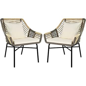 Amazon Basics Outdoor All Weather Rope Club Chair with Steel Frame with Cushions - 2 Pack, Beige | Amazon (US)