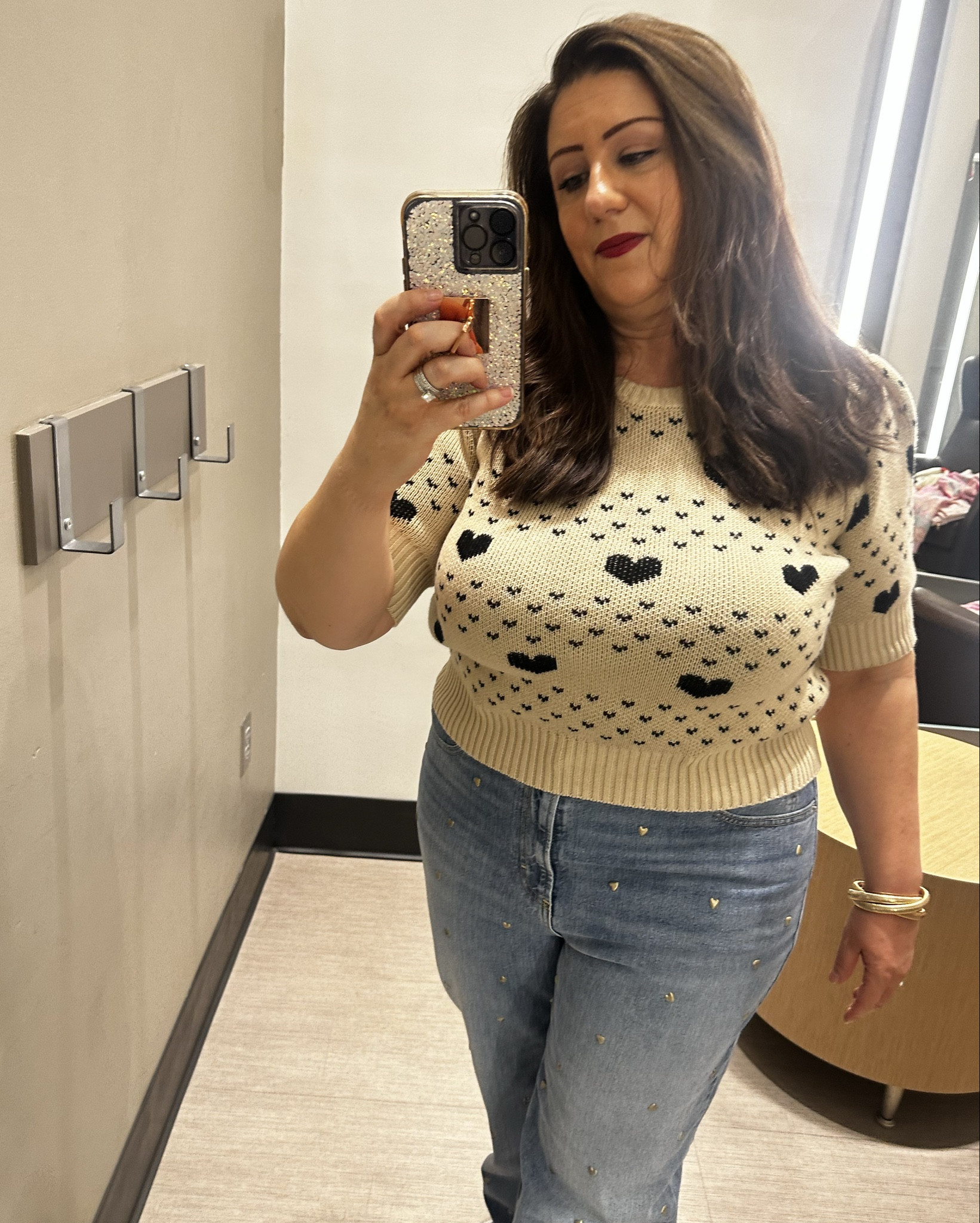 The gold metal heart embellishments on these jeans are epic! I’m also in love with the cropped mid length sleeve sweater cuz it’s perfect for the winter to spring clothing transition. Due to the beige color it could definitely be worn all year long too. 

Comment “ heart “ for the 🔗 or check my LTK @StylingCurves 

For ref. I’m a size 16ish & 5’4.
I’m wearing a size 16 in the jeans & a size L in the sweater. 

#target #targetfinds #ootd #springstyle #plussizecontentcreator #heartjeans
#valentinesdaysweater
#heartsweater #targetstyle #midsizestyle #midsizefashion #plussizestyle #plussizefashion #sweaterweather #valentinesdayoutfit #casualootd #size16 #size18 #size14 #size20 #size12 @target

#LTKValentine #LTKPetite #LTKPlusSize