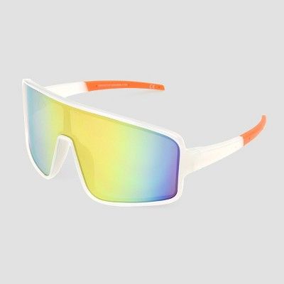 Men's Wide Shield Sunglasses with Mirrored Lenses - All in Motion™ White | Target