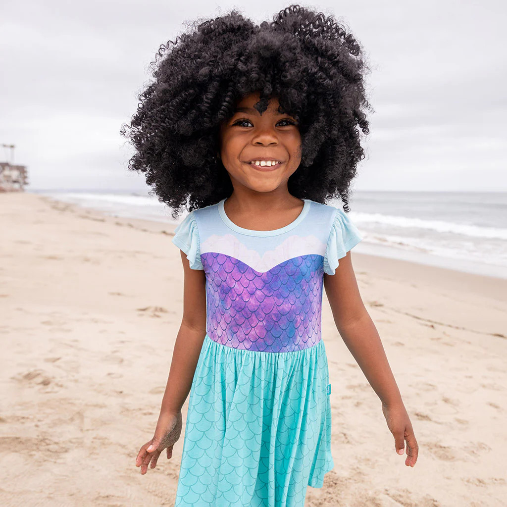 Ariel Blue Ruffled Cap Sleeve Girl Twirl Dress | Posh Peanut | Disney's The Little Mermaid | Posh Peanut