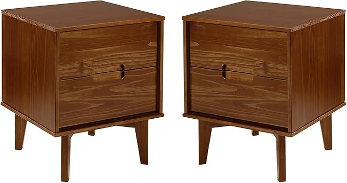 Walker Edison Brynn Modern 2-Piece Solid Wood Groove Handle Nightstand Set, 2 pack, Walnut | Amazon (US)