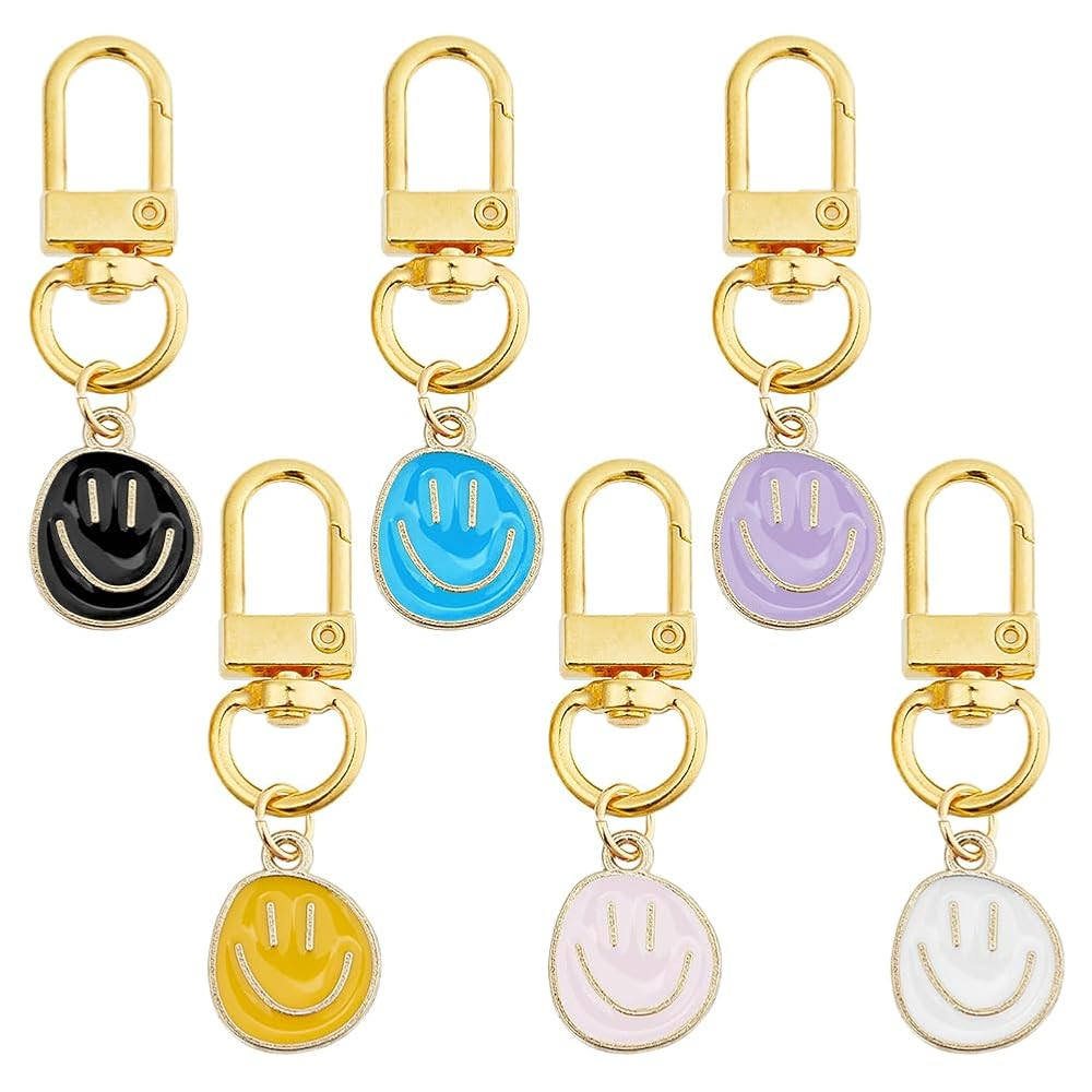 DICOSMETIC 24Pcs 6 Colors Smile Face Keychain Enamel Expression Key Chain Golden Alloy Keyring wi... | Amazon (US)