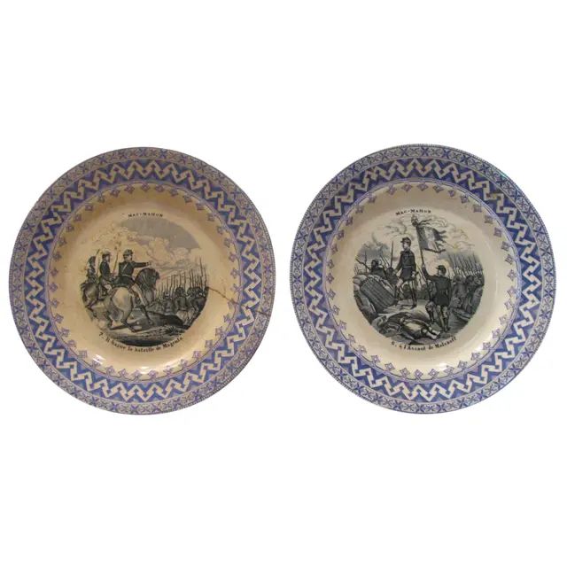 Antique French Transferware Military Plates - a Pair | Chairish