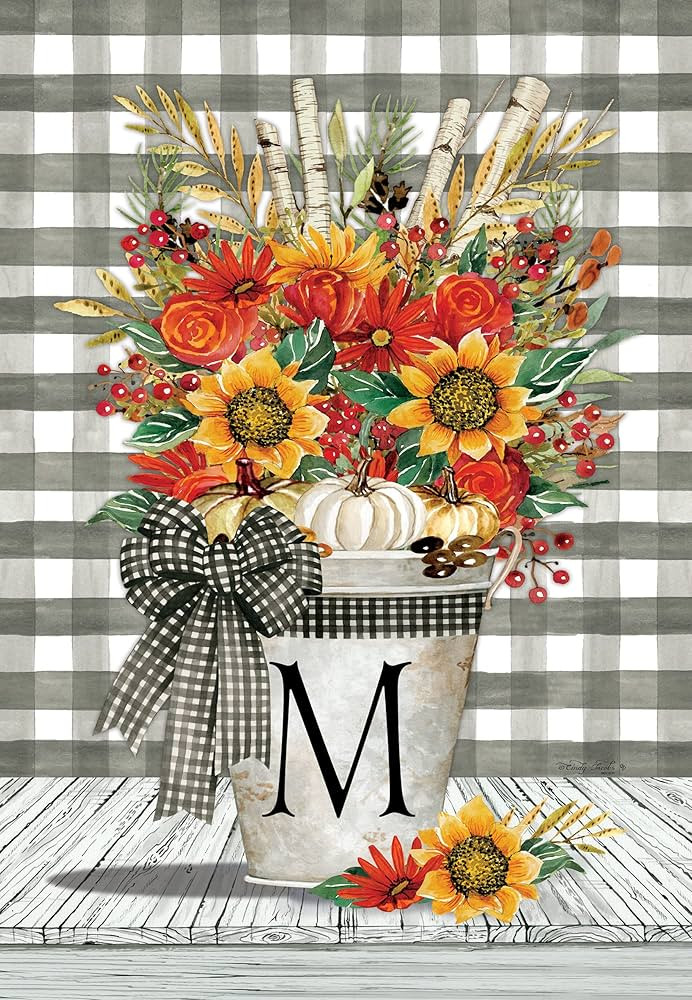 Autumn Arrangement - Letter M Embroidered Monogram - Decorative Double Sided Flag - Garden Size -... | Amazon (US)