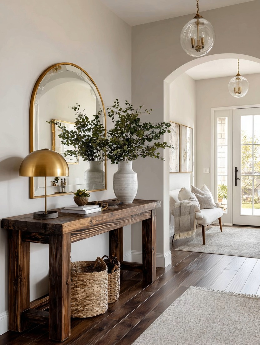 Modern homes are evolving.

We're seeing a shift away from overly rustic console tables and toward a more refined version of organic design—beautiful natural wood, cleaner lines, polished finishes, and carefully chosen accents.

And if there's one detail that instantly modernizes a console table, it's this:

✨ A dome-style table lamp.

At Elegant & Driven, our formula for a timeless entryway is simple:

A grounding wood console table.
A beautiful gold-framed mirror.
A sculptural gold table lamp.

That's it.

The natural wood brings warmth and stability. The mirror reflects light, opens the space, and adds elegance. The dome lamp introduces a modern silhouette while creating the soft layered lighting that makes a home feel welcoming.

Together, these three elements create an entrance that feels calm, intentional, and elevated.

And according to Feng Shui, the entryway is one of the most important spaces in the home. It's where energy enters. A thoughtfully styled console table helps capture that energy, slow it down, and guide it gracefully through the space rather than letting it rush through unnoticed.

Luxury isn't always about adding more.

Sometimes it's simply about choosing the right pieces.

✨ Natural wood for grounding.
✨ Gold for warmth and elegance.
✨ Layered lighting for atmosphere.

The result is an entrance that feels beautiful the moment you walk through the door.

What caught your eye first—the gold mirror, the dome lamp, or the gorgeous wood console table?

#ConsoleTableDecor #EntrywayDesign #GoldMirror #TableLampDecor #LayeredLighting #ModernHomeDecor #OrganicModern #FengShuiHome #LuxuryInteriors #ElegantAndDriven 

 #LTKHome