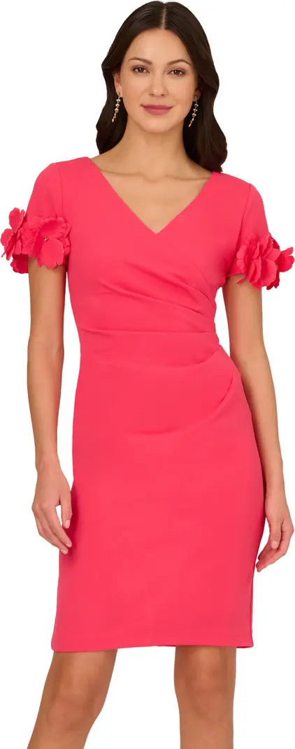 Adrianna Papell 3D Flower Cuff Crepe Faux Wrap Dress | Nordstrom | Nordstrom