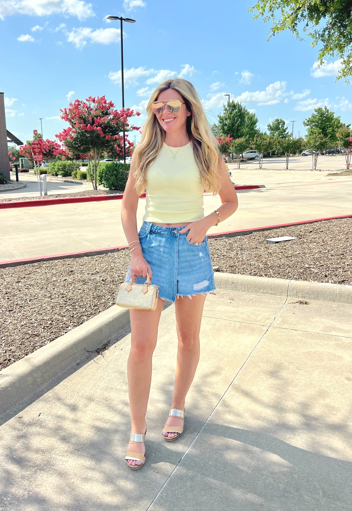 🧈💛✨ First Official Day of Summer ☀️🌼🌻🌟

Outfit Details:
Tank - Target and selling out fast!
Skort - Zara 
Wedges - Nordstrom/Naot brand
Bag: Louis Vuitton, nano speedy 
Sunglasses - quay 
.
.
#targetstyle #butteryellow #summerfashion #zara #zarafashion #zarawomen #zarawoman #zarastyle #wedges #lvbags #nanospeedy #lightyellow #summerstyle #quay #skort #summeroutfit #summeroutfits #summerfit #summerootd #yellowtop #goldbag #goldclutch #summertrends #trendingforsummer 

#LTKSummerEdit #LTKOver40 #LTKItBag