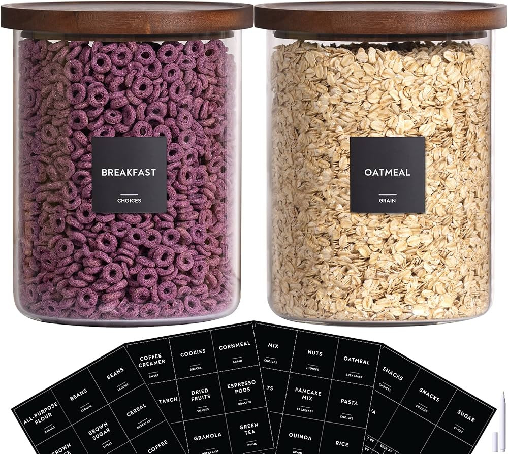 Laramaid 101oz 2Pack Glass Jar Canisters with Minimalist Labels, Round Pantry Jars with Brown Aca... | Amazon (US)