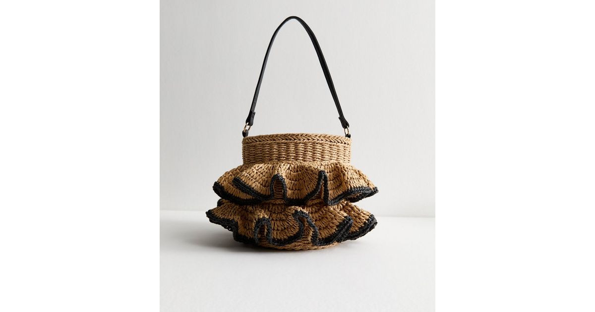 Stone Raffia Look Ruffled Bucket Bag | New Look | New Look (UK)