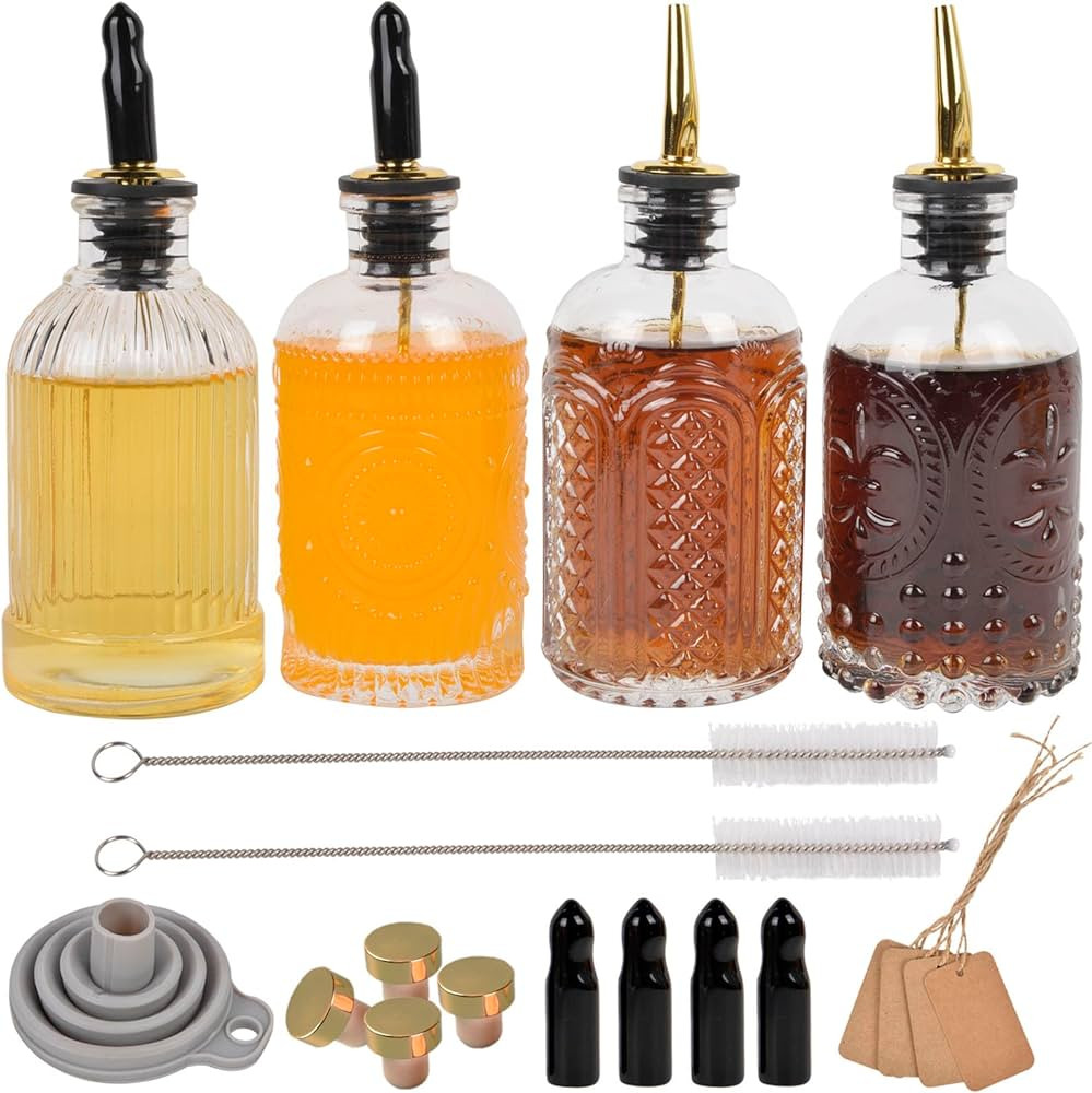 ChezMax Coffee Syrup Dispenser Bottles Set, 4 Pack Simple Syrup Bottle for Coffee Bar, 7 oz Glass... | Amazon (US)