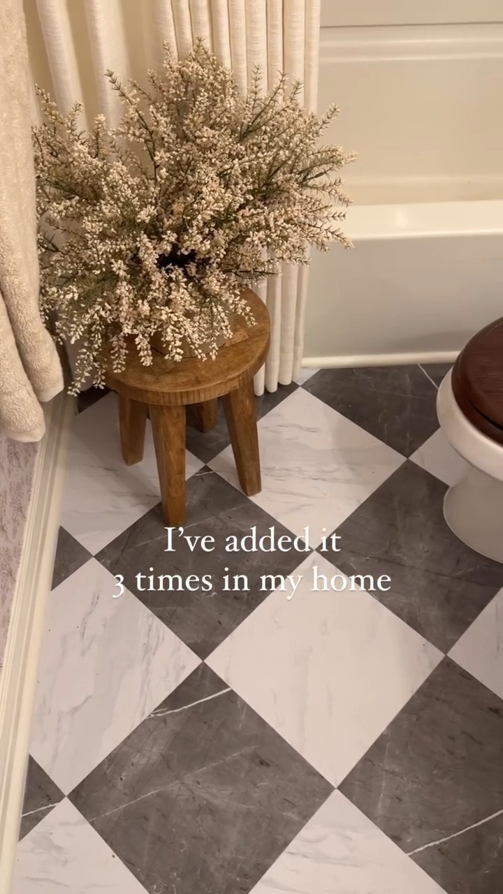 The home hack that’s so good, I’ve done it three times in our home! It’s been three years in our pantry now and they look exactly how they did right after install! It’s such a great way to get the marble flooring look but on a budget!  Follow along @ourmountainsidehome_1 and comment TILE for the link 🤎🤎🤎. DIY, peel and stick floor tile, bathroom makeover, marble tiles, pantry makeover, girls who diy, budget diy, budget makeover.  #diy #bathroommakeover #budgethome #homedecor #nancymeyersinteriors