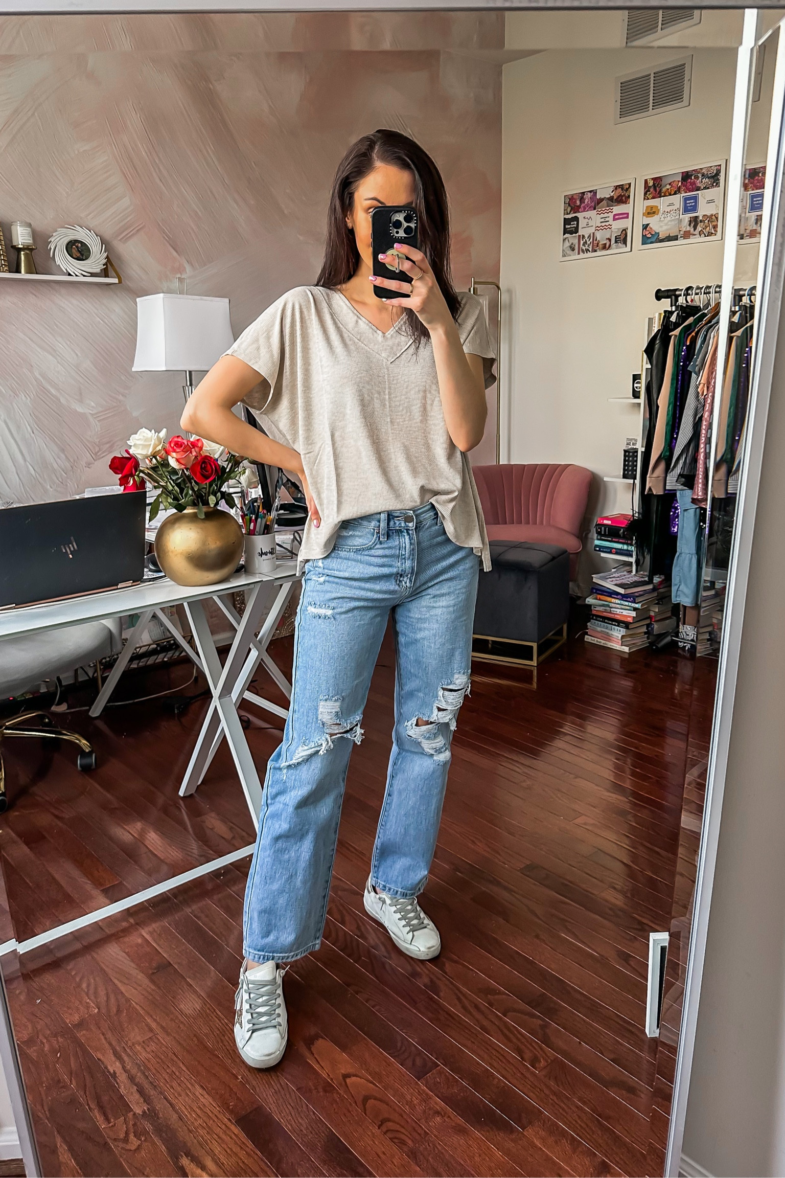 20% off pink Lily new arrivals with code ERICA20 💗 oversized slouchy ribbed tee + distressed dad jean (Agolde inspired jeans alert!)  #LTKSale 

#LTKunder100 #LTKunder50