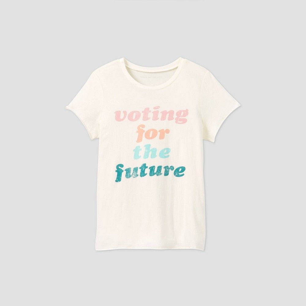 Women's Voting For The Future Short Sleeve Graphic T-Shirt - Light Beige XL | Target