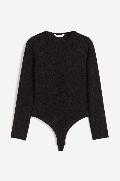 Jersey Thong Bodysuit - Black/glittery - Ladies | H&M US | H&M (US + CA)