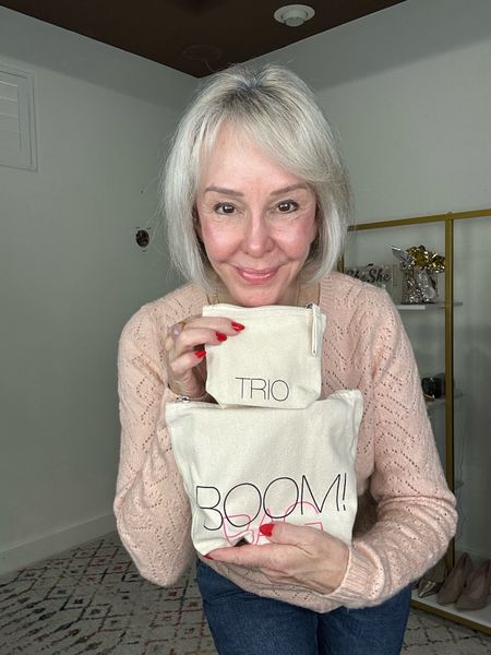 In the bag…..For radiant pro-age, not anti-age mature glowing skin, BOOM….. Founder @boombyCindyJoseph a pro ager, makeup artist and silver haired sister like me sent a BOOM BAG PLUS bag. In it comes several skin care products, just enough for my trips so I don’t over pack my toiletries nd 3 BOOM STICKS. So what is the hype? It is 3 Boom Sticks that work as 6 different products. How do you use just 3 sticks for a makeup look….EASY!
1. Moisturizer stick - put where you have fine lines, cuticle cream, body cream and more
2.  Color stick- use on cheeks, lips, and eyelids
3. Shimmer stick -  Highlight your cheekbones, under brow, and down your nose 
These 3 Boom sticks naturally enhance the beauty of women at every phase of
 #boombycindyjoseph #proage #maturemakeup

#LTKfindsunder100 #LTKover40 #LTKbeauty