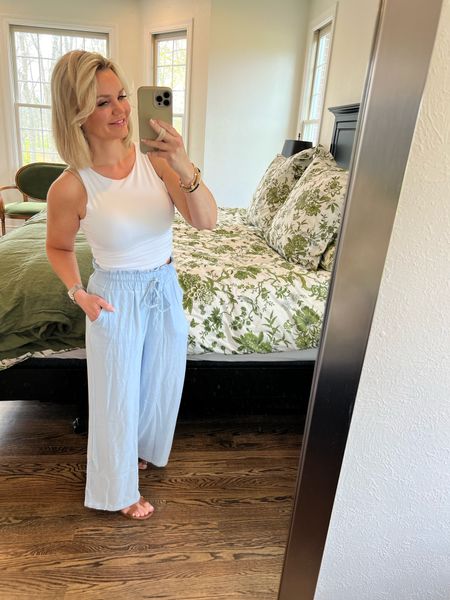 Summer linen pants for vacation or everyday wear. I have multiple colors. 

I’m 5’1”. Wearing a size xs in pants and small in top. 
#springfashion #fashioninspo #petitefashion #springstyle #fashionover40 #fashioninspo #chicstyle

#LTKstyletip #LTKover40