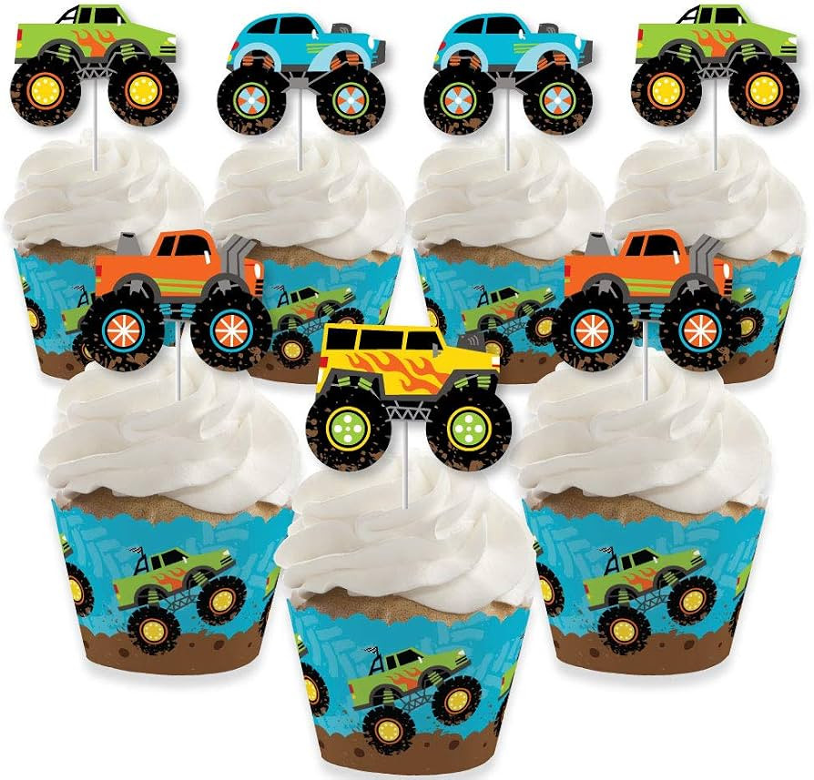 Big Dot of Happiness Smash and Crash - Monster Truck - Cupcake Decoration - Boy Birthday Party Cu... | Amazon (US)