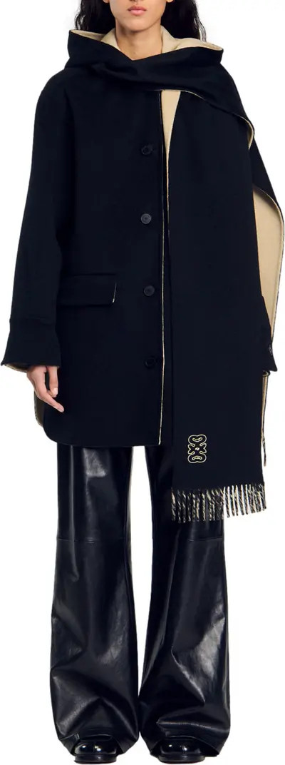 SANDRO Wool coat with scarf | Nordstrom | Nordstrom