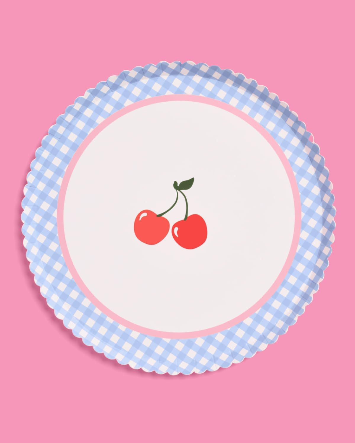 xo, Fetti Cherry Blue Gingham Paper Plates | 24 pcs 9" | Ma Cherie Baby Shower, Cherry on Top Bac... | Amazon (US)