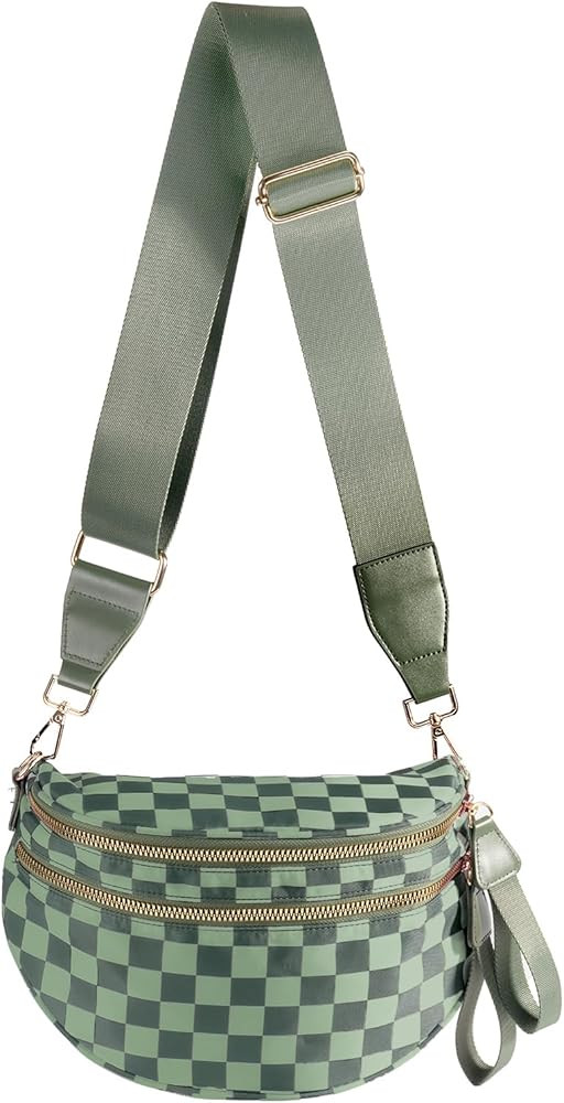 FEIBOON Spacious Checkered Nylon Crossbody Bag Bum Bag Handbags Wallets for Women | Amazon (US)