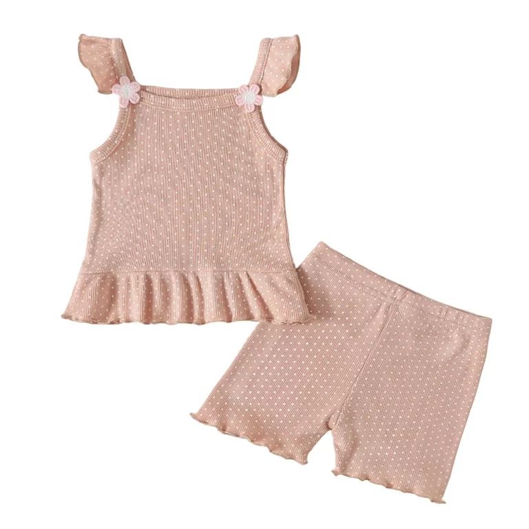Bjutir Two Piece Outfits For Girls Toddler Baby Girls Spring Summer Ribbed Cotton Sleeveless Vest... | Walmart (US)