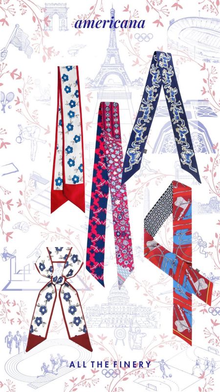 Paris Olympics, red white and blue scarfs and twillies twilly , Americana style bow 