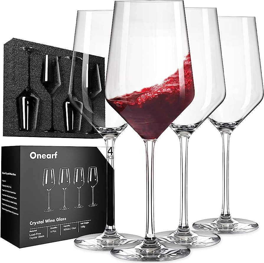 ONEARF Wine Glasses Set of 4,15oz Hand Blown White and Red Wine Glasses.Lead-Free Premium Crystal... | Amazon (US)