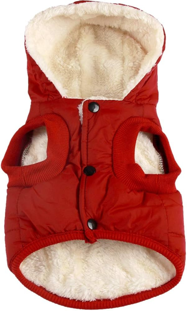Fleece Lining Extra Warm Dog Hoodie in Winter,Small Dog Jacket Puppy Coats with Hooded,Red S | Amazon (US)