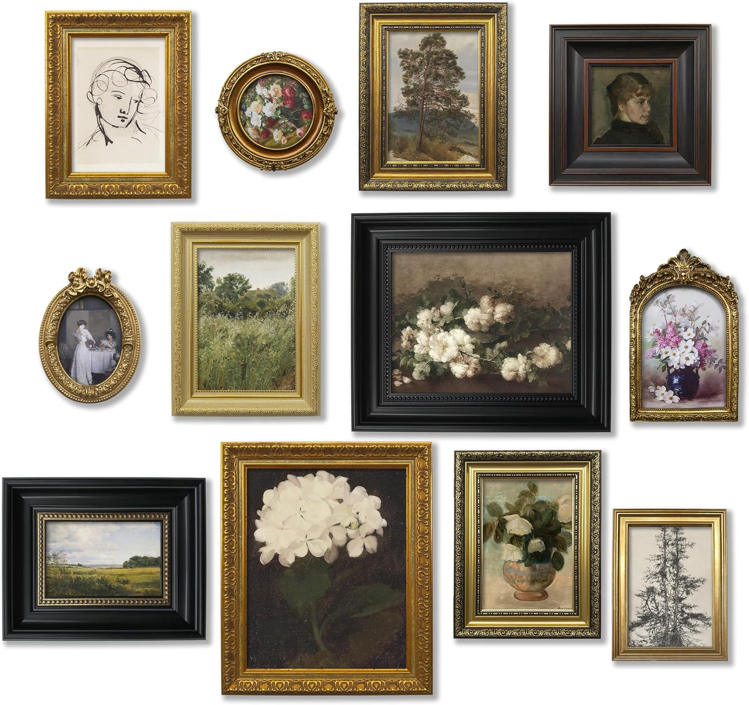 TwoDays 12 Pcs Vintage Picture Frame Set for Gallery Wall — Antique Gold & Brass, Sizes 8x10, 5x7, 4x6 | Wall & Tabletop | Shatterproof Acrylic | Home Decor | Amazon (US)