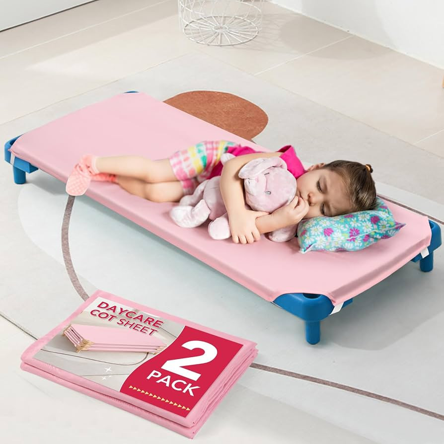 2 Pcs Cot Sheets for Daycare, 23" x 51", Pink Daycare Cot Size Sheet with Corner Elastic Loops fo... | Amazon (US)