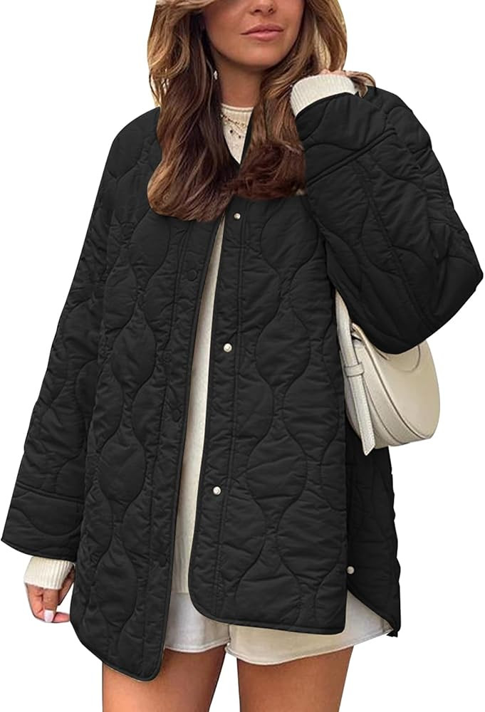 Flygo Women's Oversized Quilted Lightweight Jacket Button Down Puffer Padded Outerwear with Pocke... | Amazon (US)