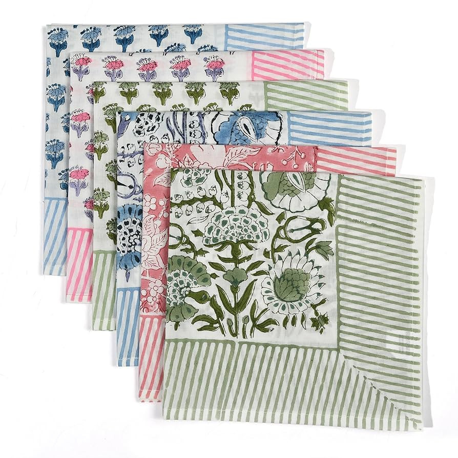 CPC Cloth Napkins Set of 6 Cotton Printed Dinner Block Print Napkins I Wedding Cocktail Cloth Flo... | Amazon (US)