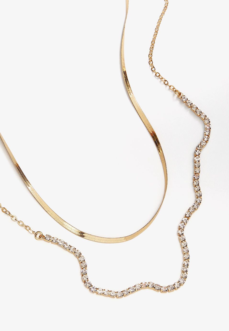 Gold Wavy Rhinestone Layered Necklace | Maurices