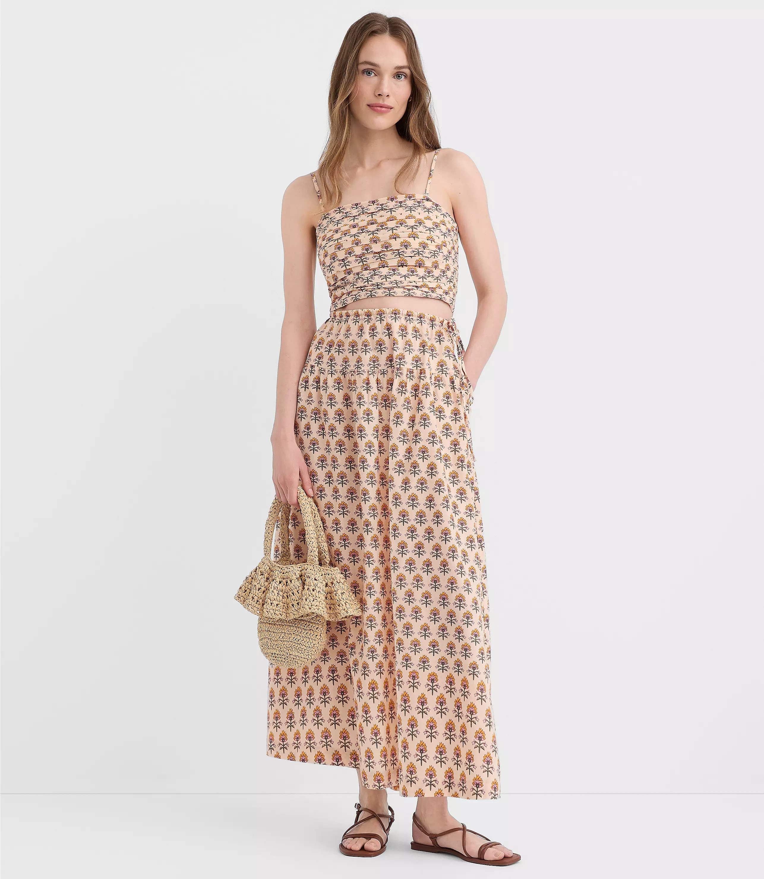 LOFT Beach Garden Linen Cotton Drawstring Maxi Pocket Skirt | LOFT