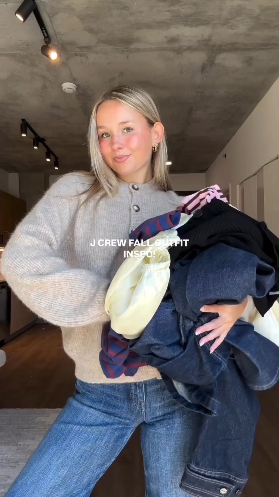 Outfit 1: size small jacket and 26 in jeans
Outfit 2: size small sweater and pants 
Outfit 3: size small sweater and pants
Outfit 4: small tee and 25 in jeans
Outfit 5: small tee and 25 in jeans
Outfit 6: small top and 25 in jeans 

@jcrew #injcrew #ad

#LTKStyleTip #LTKFindsUnder100 #LTKFallSale