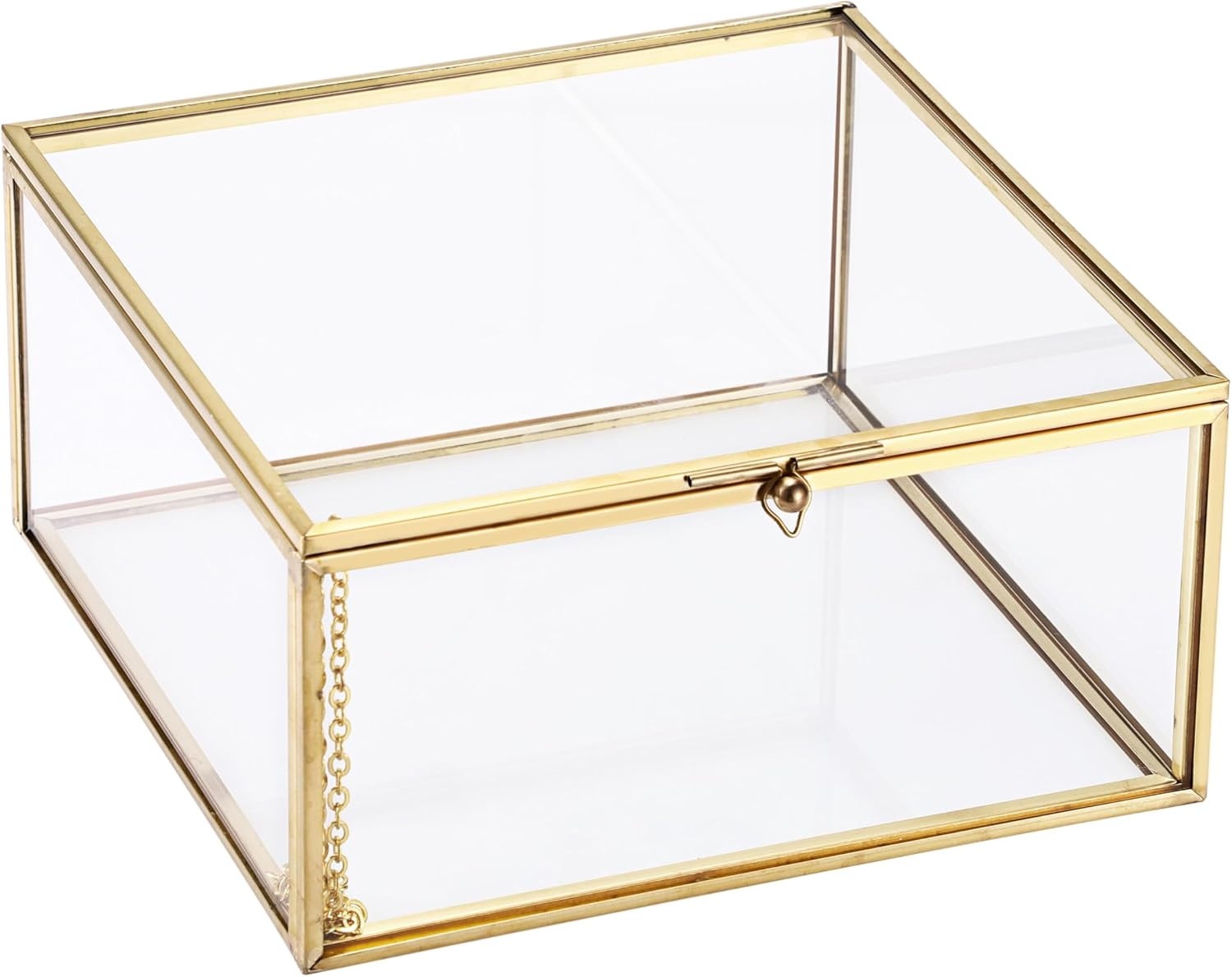 Hipiwe Vintage Glass Jewelry Organizer Box Gold Metal Vanity Keepsake Box | Amazon (US)