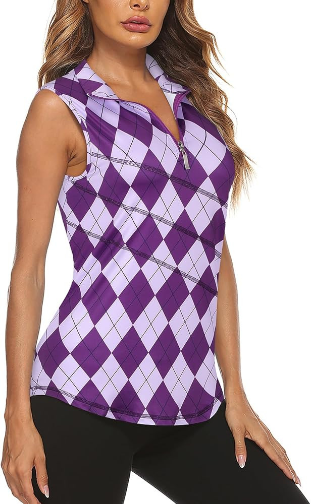 Koscacy Women's Sleeveless Golf Tennis Polo Shirts Zip Up Dry Fit Workout Tank Tops | Amazon (US)