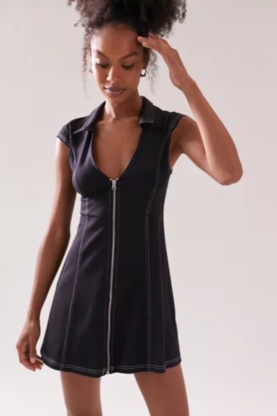 UO Amal Zip-Front Mini Dress | Urban Outfitters (US and RoW)