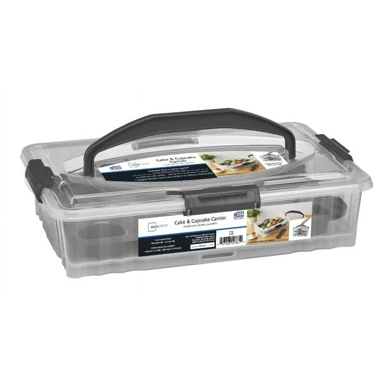 Mainstays Dessert Carrier, Rectangular Design, Clear Plastic with Dark Gray Handle and Clasps, In... | Walmart (US)