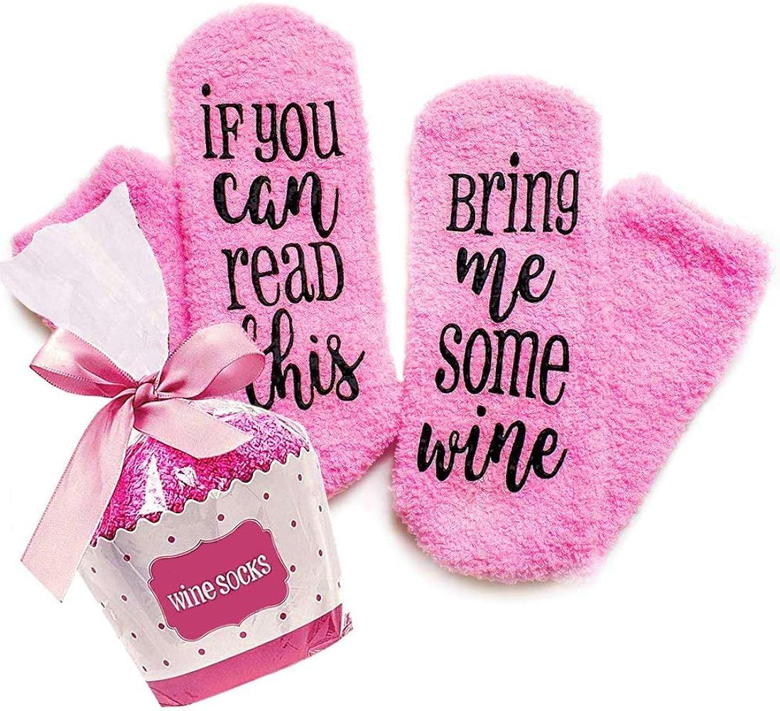 Changger If You Can Read This Bring Me Some Wine Fuzzy Funny Saying Crew Wine Socks christmas Unisex | Amazon (US)