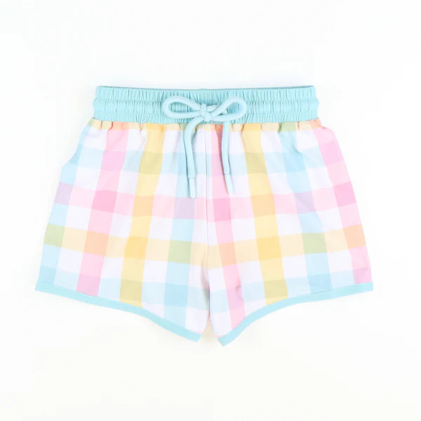 Hamptons Plaid Swim Trunks | Southern Smocked Co.