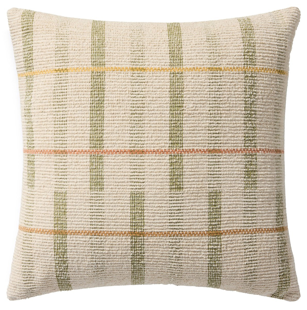 PLL-0175 Pillow Ivory/Green Cotton Striped | Rugs Direct
