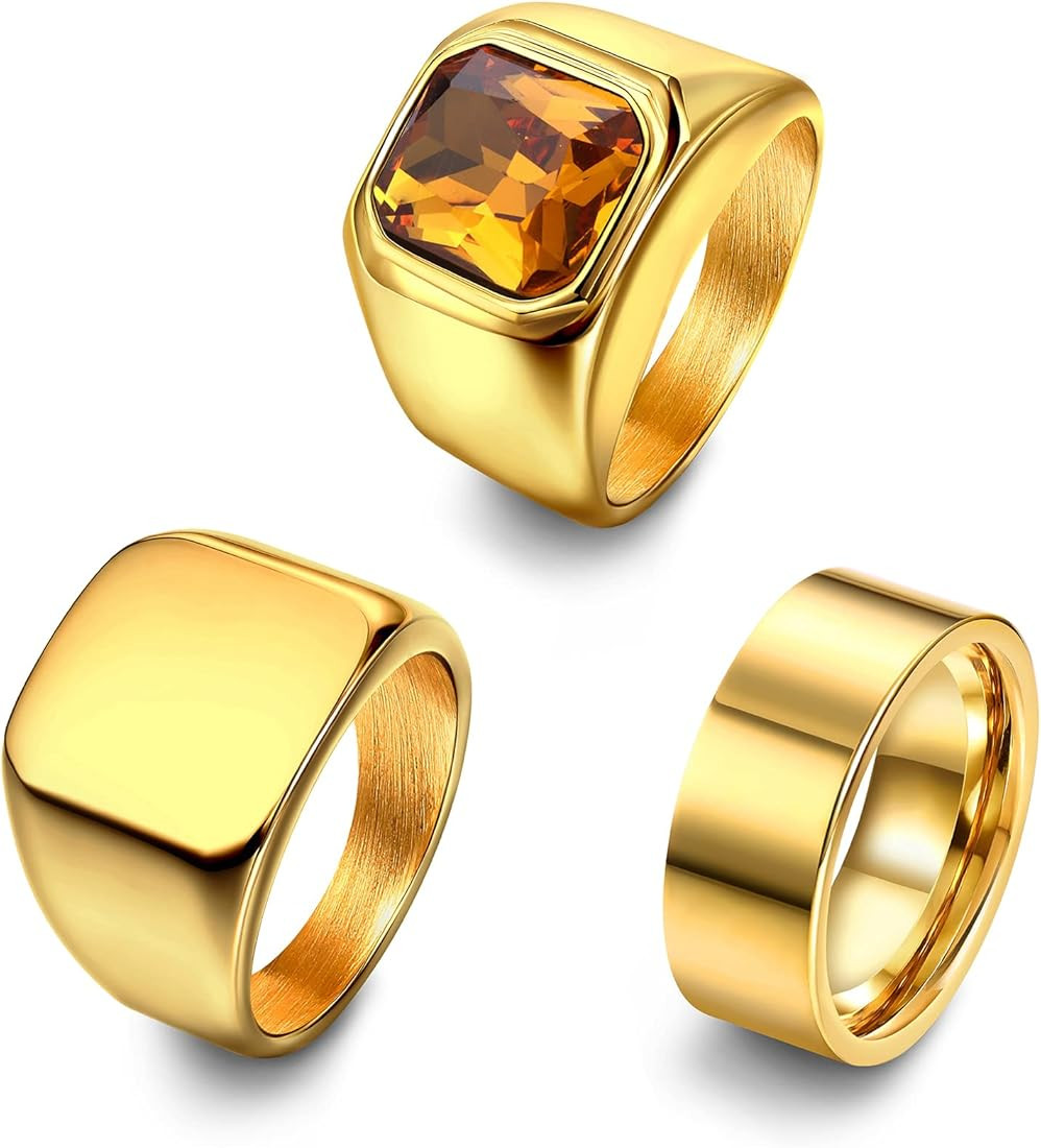 Dochais 3PCS Mens Rings Signet Rings for Men Stainless Steel Biker Ring Square Agate Onyx Rings M... | Amazon (US)