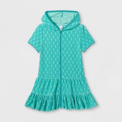 Girls' Mermaid Scale Hodded Terry Cover Up - Cat & Jack™ Green | Target