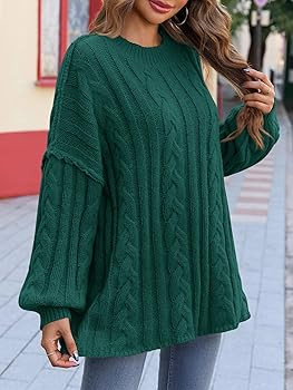 Saodimallsu Womens Oversized Sweaters Chunky Cable Knit Crew Neck Casual Long Lantern Sleeve Fall... | Amazon (US)