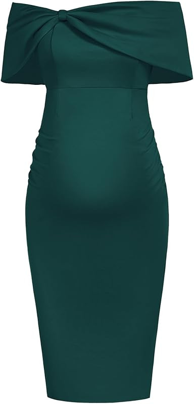 Maacie Maternity Off Shoulder Dress 2023 Side Ruched Left Slit Bodycon Cocktail Dress for Baby Sh... | Amazon (US)