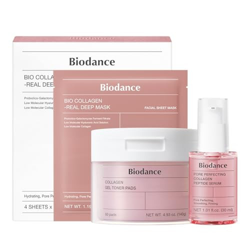 BIODANCE Collagen Pink Glow Trio: Collagen Real Deep Mask & Toner Pads & Peptide Serum for Plumping Hydration, Firming, Korean Skin Care, Gifts for women, Skin Care Set | Amazon (US)