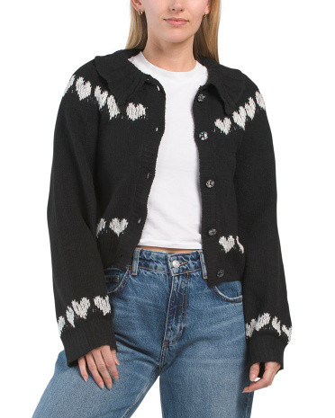 Long Sleeve Heart Trim Cardigan | TJ Maxx