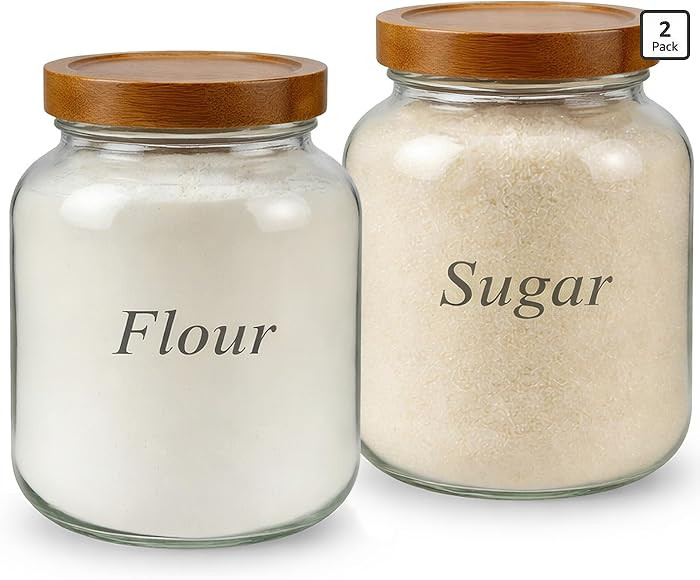 Set of 2 Cookie Jars with Airtight Lid, 1/2 Gallon Glass Jars with Acacia Wooden Lid, 64 oz Wide ... | Amazon (US)